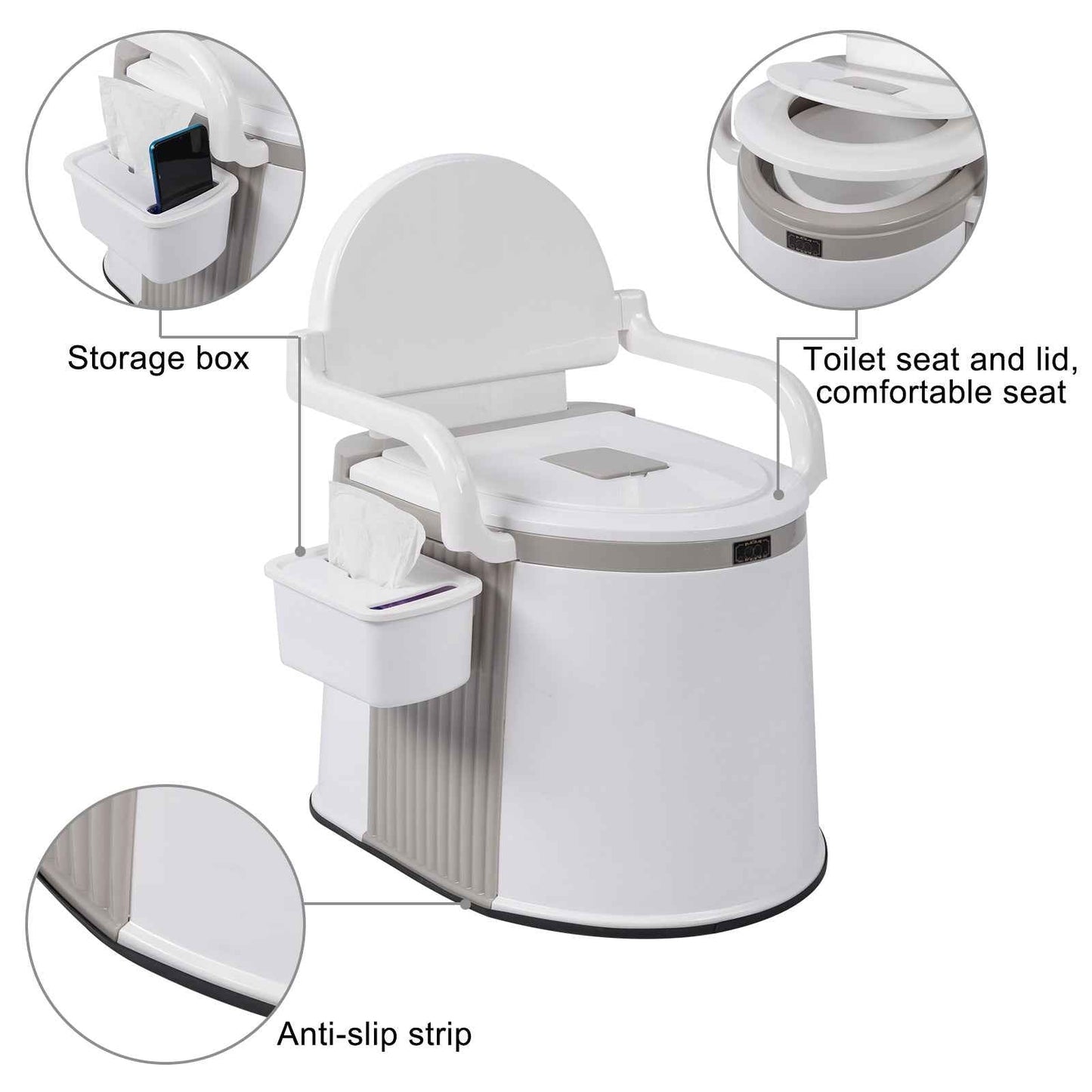 Portable Camping Toilet – 5-Gallon Bucket with Anti-Slip Strip, Handrails, Tissue Holder & Inner Barrel