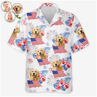 Patriotic American Flag Hibiscus Firework Short-Sleeve Shirt