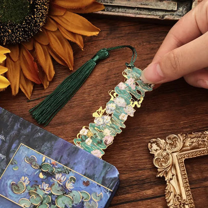 üìö‚ú® 8-Piece Gold Metal Bookmark Set with Tassel ‚Äì Van Gogh & Monet Inspired Gift for Book Lovers üé®