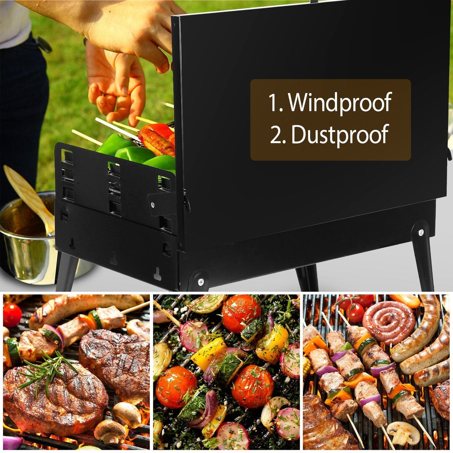Portable Foldable Charcoal BBQ Grill – Suitcase-Style, 3 Height Settings