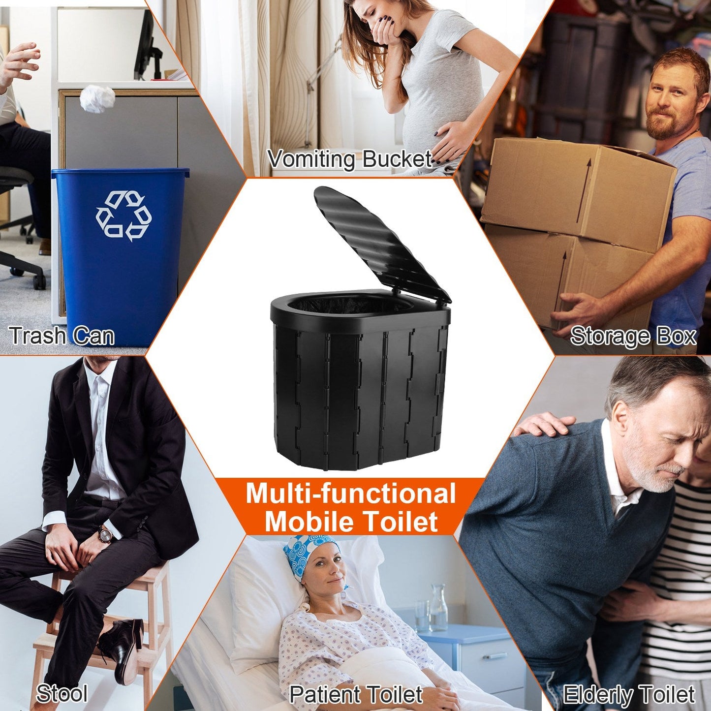 Foldable Portable Camping Toilet with Lid, Carry Bag & Garbage Bags