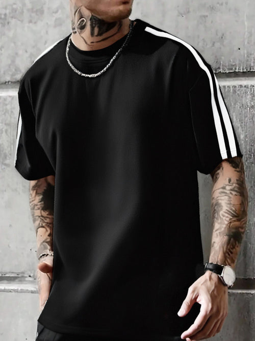 Men's Black & White Contrast Raglan Short-Sleeve T-Shirt