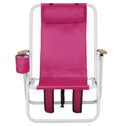 Folding Beach Chair with Backpack Straps – 4-Position Recline, Wooden Armrests, Cup Holder & 265 lb Capacity