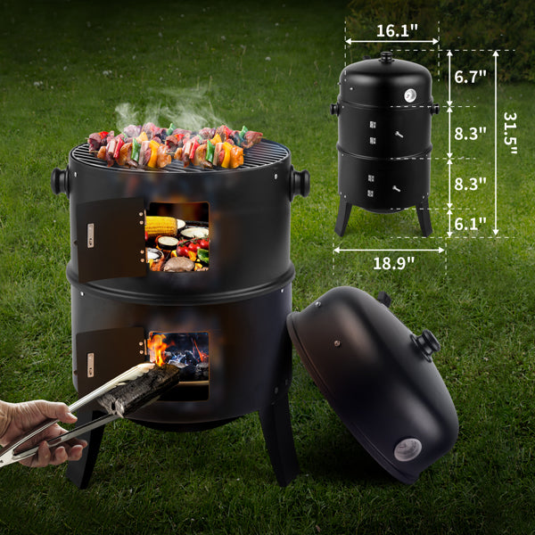 Barrel Charcoal Smoker Grill with Built-In Thermometer