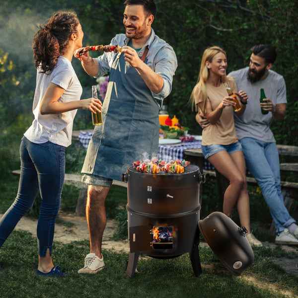 Barrel Charcoal Smoker Grill with Built-In Thermometer
