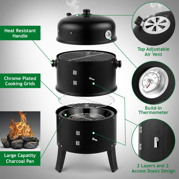 Barrel Charcoal Smoker Grill with Built-In Thermometer