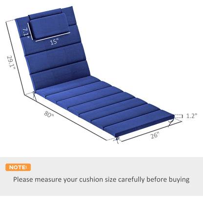 Foldable Chaise Lounge Cushion Set of 2, Outdoor Lounge Chair Cushion Set, UPF50+ 230gsm Olefin, 80" x 26" Dark Blue