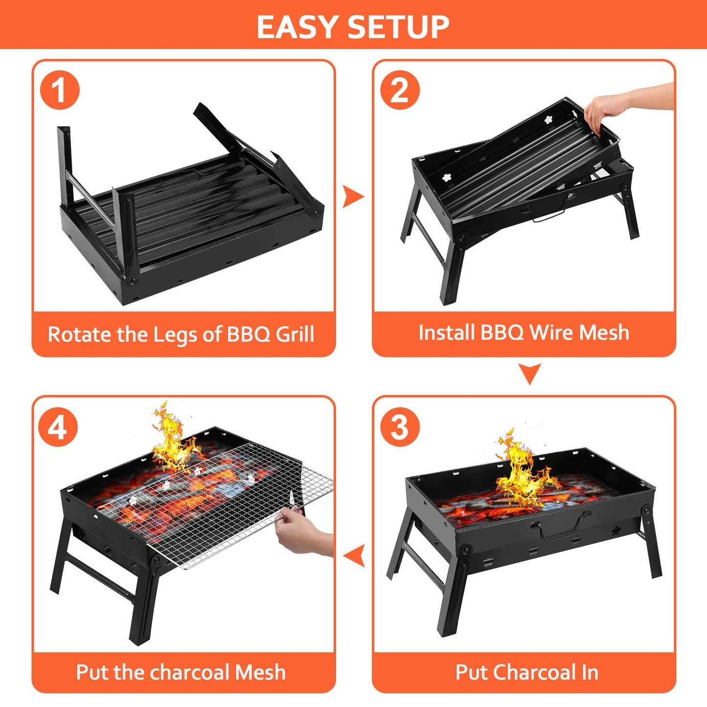 Foldable Portable Charcoal BBQ Grill – 17" Cooking Surface for Camping & Tailgating