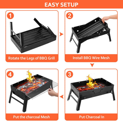Foldable Portable Charcoal BBQ Grill – 17" Cooking Surface for Camping & Tailgating