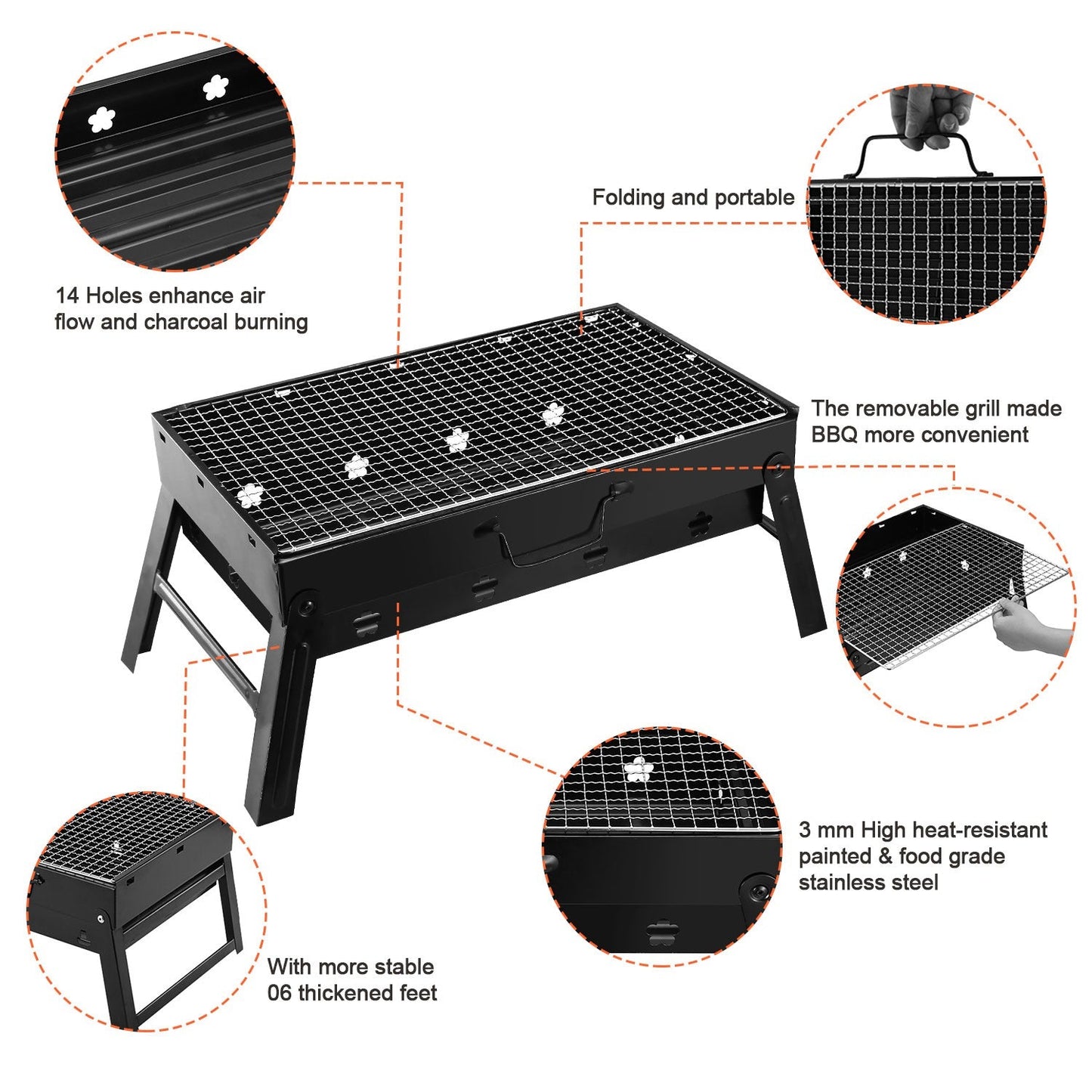 Foldable Portable Charcoal BBQ Grill – 17" Cooking Surface for Camping & Tailgating