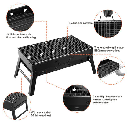 Foldable Portable Charcoal BBQ Grill – 17" Cooking Surface for Camping & Tailgating
