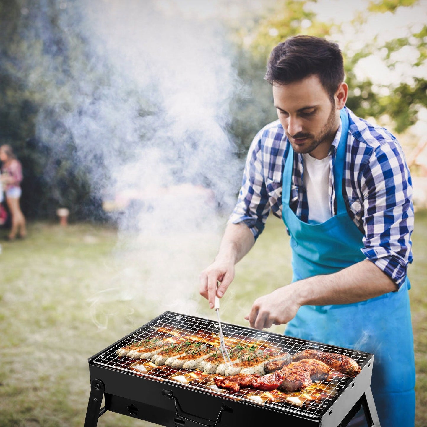 Foldable Portable Charcoal BBQ Grill – 17" Cooking Surface for Camping & Tailgating