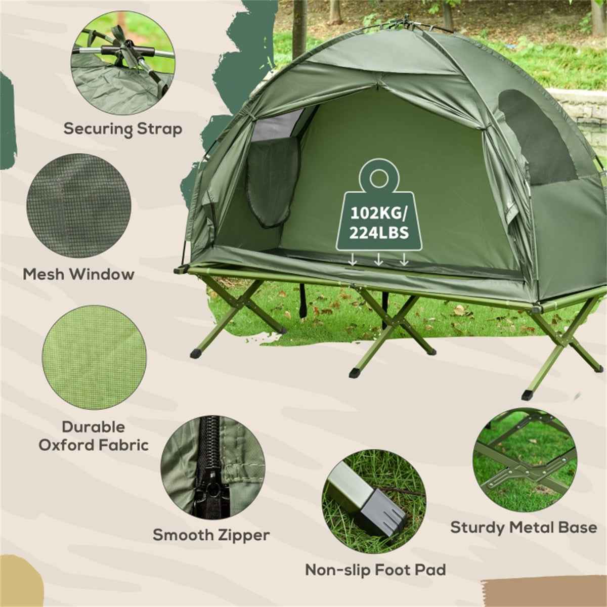 2-in-1 Camping Tent & Elevated Cot Set with Carry Bag