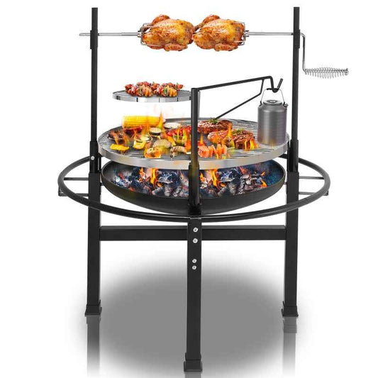Round Charcoal Grill with Adjustable Grates – Outdoor BBQ Grill