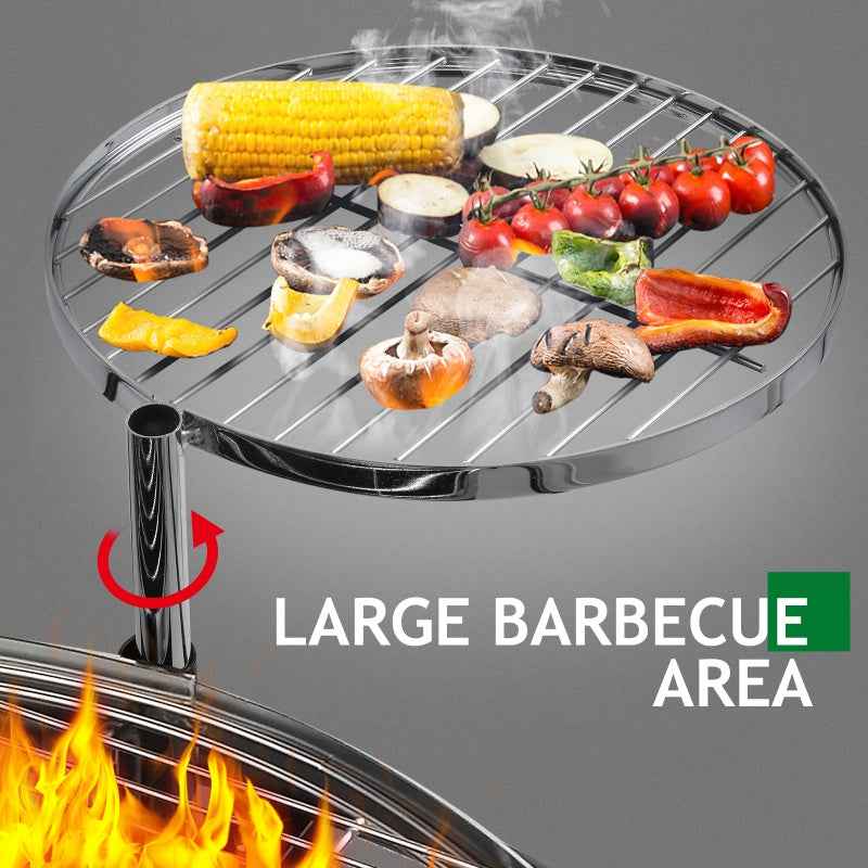 Round Charcoal Grill with Adjustable Grates – Outdoor BBQ Grill
