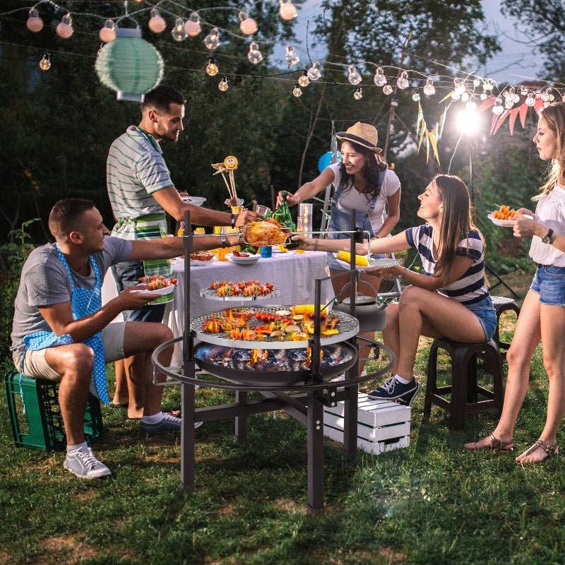 Round Charcoal Grill with Adjustable Grates – Outdoor BBQ Grill