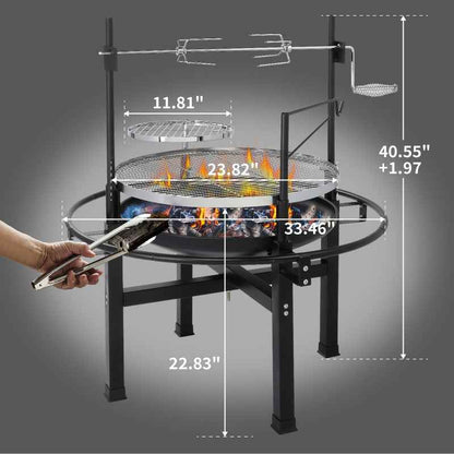 Round Charcoal Grill with Adjustable Grates – Outdoor BBQ Grill