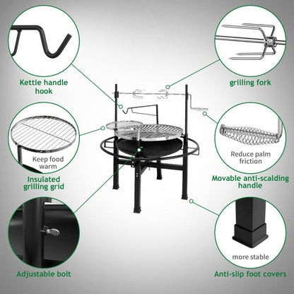 Round Charcoal Grill with Adjustable Grates – Outdoor BBQ Grill