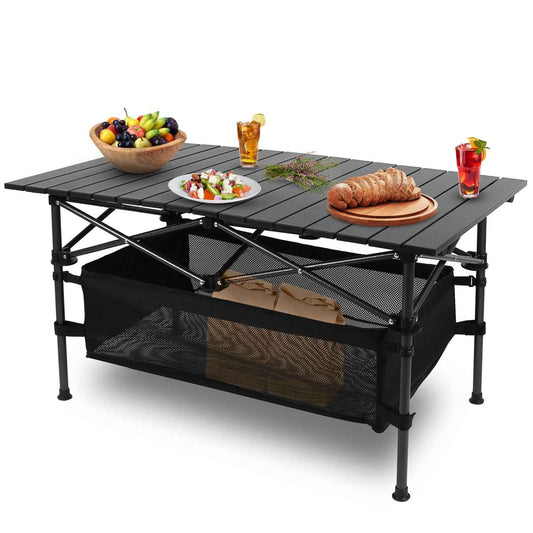 Folding Aluminum Camping Table with Mesh Storage Basket