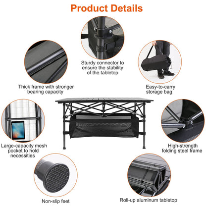Folding Aluminum Camping Table with Mesh Storage Basket