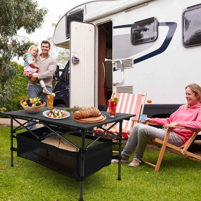 Folding Aluminum Camping Table with Mesh Storage Basket