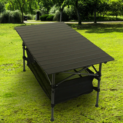 Folding Aluminum Camping Table with Mesh Storage Basket