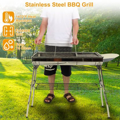Large Foldable Charcoal BBQ Grill with Non-Stick Pan – Serves Up to 8