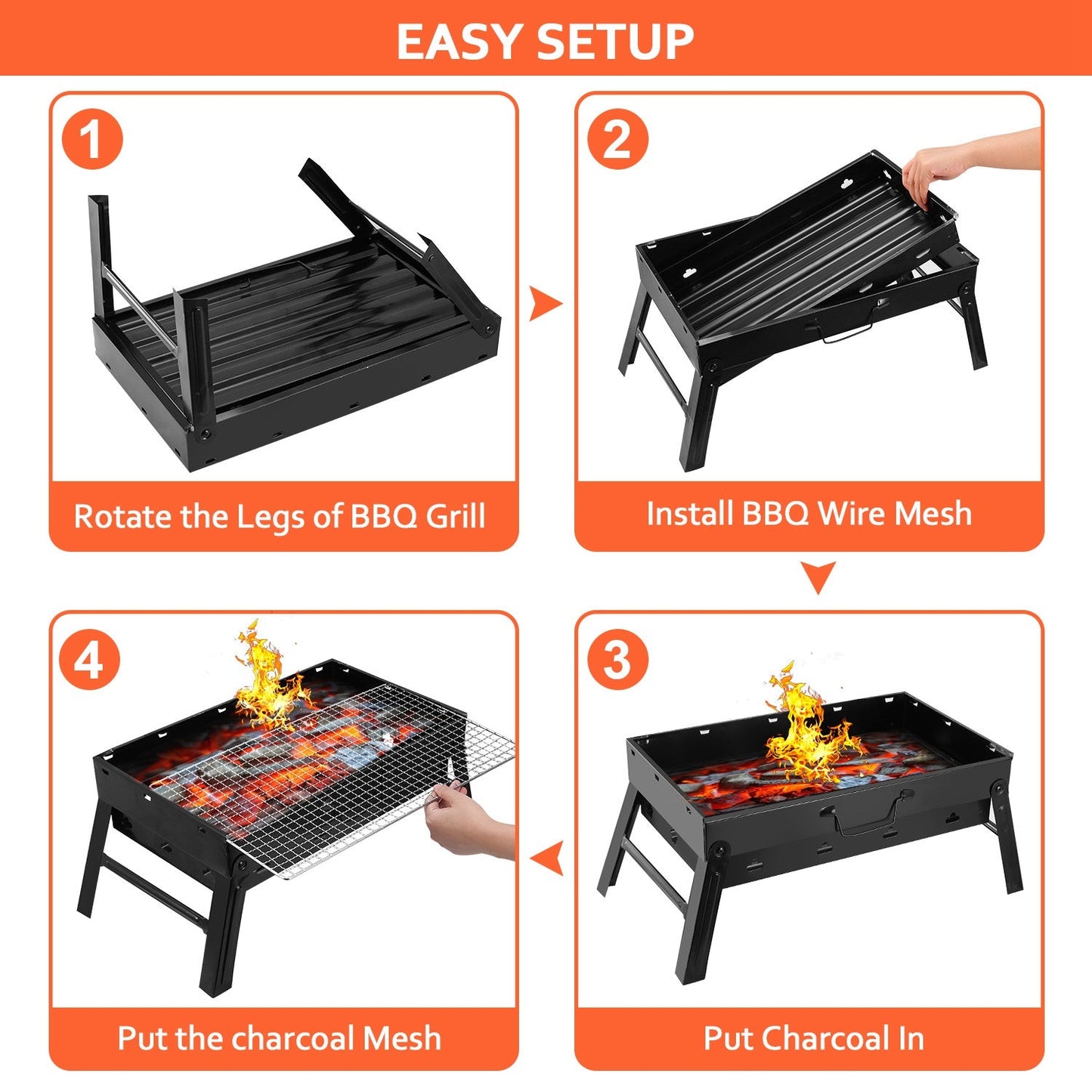 Foldable Charcoal BBQ Grill with Ash Catcher – 17" Cooking Surface for 4-6
