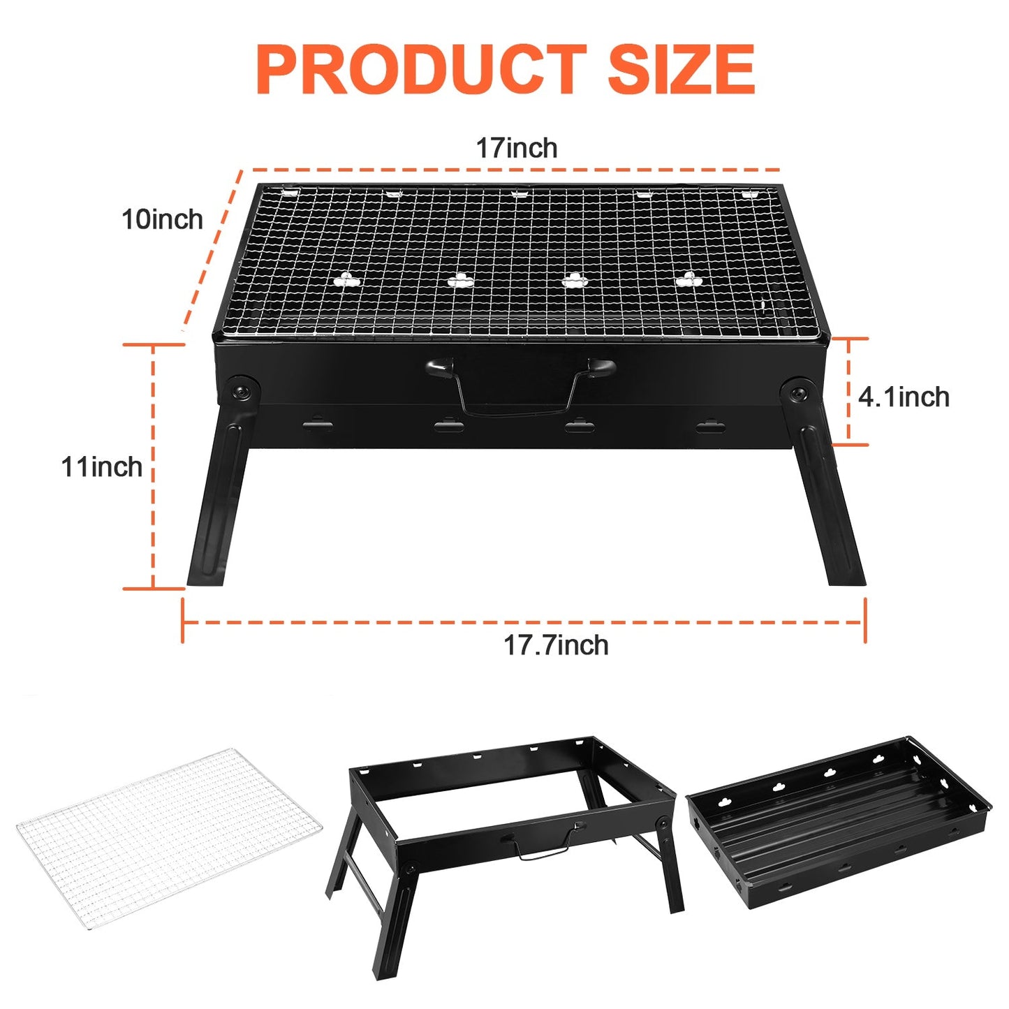 Foldable Charcoal BBQ Grill with Ash Catcher – 17" Cooking Surface for 4-6