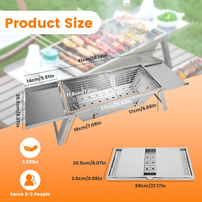 3-in-1 Foldable Charcoal Grill, Fire Pit & Slow Cooker – Portable Stainless Steel BBQ