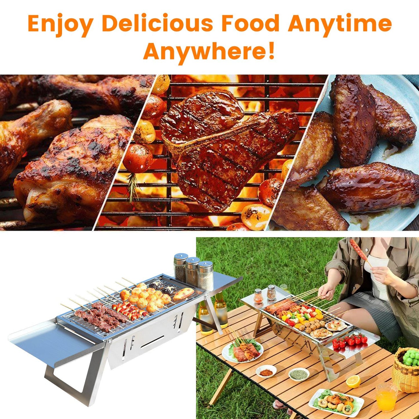 3-in-1 Foldable Charcoal Grill, Fire Pit & Slow Cooker – Portable Stainless Steel BBQ