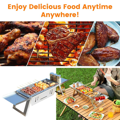 3-in-1 Foldable Charcoal Grill, Fire Pit & Slow Cooker – Portable Stainless Steel BBQ