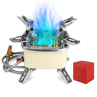 13000W Windproof Camping Stove – 5-Head Burner, Piezo Ignition, High-Altitude Ready