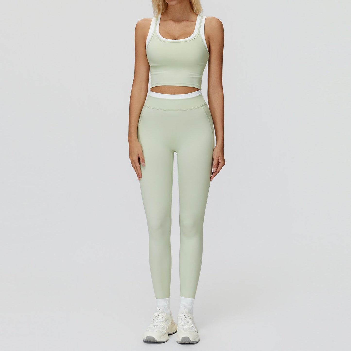 Women's Contrast Yoga Vest & Shorts or Leggings Set – Active Workout Set