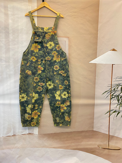 Wildflower Print Dungarees - Loose Tapered Leg Fit