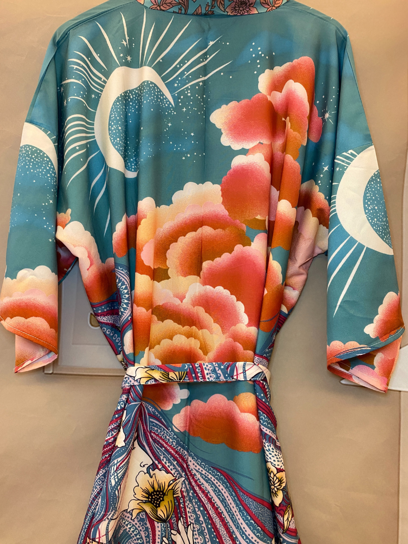 Elegant Silk Floral Moon Print Kimono | Eva Trends