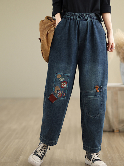 Women's Summer Trendy Embroidery Versatile Blue Bottoms