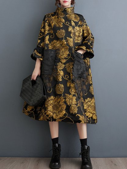Women's Double-Layer Flower Front Pockets Midi dress