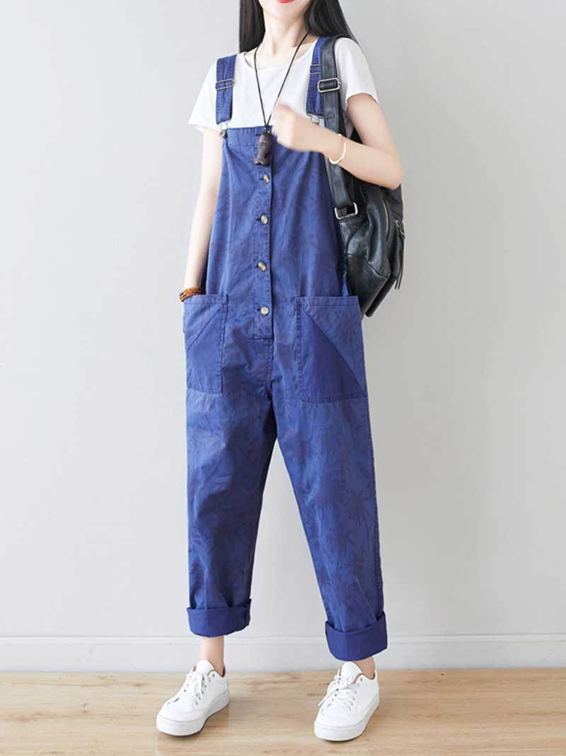 Palm Print Cotton Overalls - Adjustable Workwera | Eva Trends