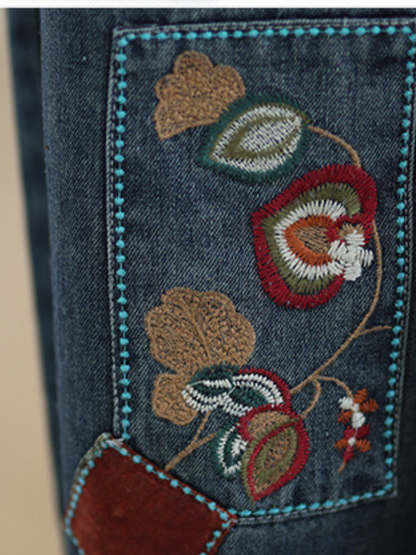 Women's Summer Trendy Embroidery Versatile Blue Bottoms