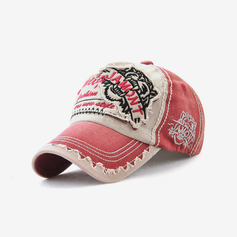 Embroidered Tiger Head Sun Hat – Cotton, Curled Brim, 5 Colors