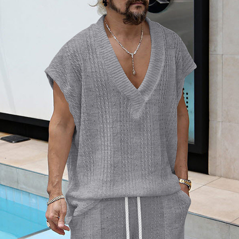 Men's V-Neck Jacquard Sleeveless Tank Top
