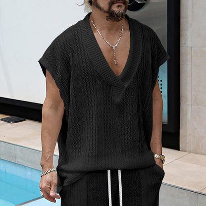Men's V-Neck Jacquard Sleeveless Tank Top