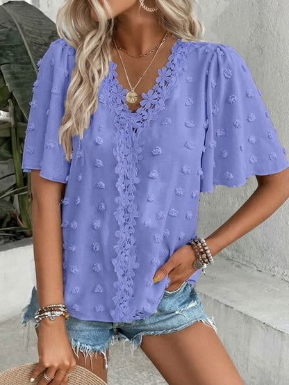 üî• Elegant Swiss Dot Lace Butterfly Sleeve Shirt, Long Sleeve Commuter Top, Loose Fit Casual Summer Blouse for Women