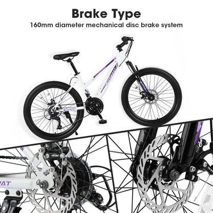 24" Girls & Women's Mountain Bike | Shimano 21-Speed, Dual Disc Brakes & 100mm Suspension