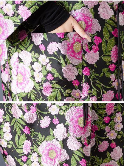 Artful Floral Jacquard Kimono Duster, Oversized Floral Coat Layering Piece