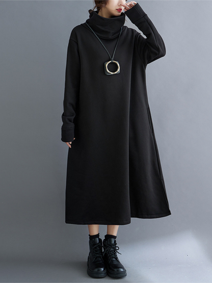 Women's Loose High-Neck Side Pockets A-Line  Dress