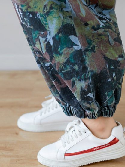 Loose Fit Floral Denim Jumpsuit for Women - Balloon Leg Style