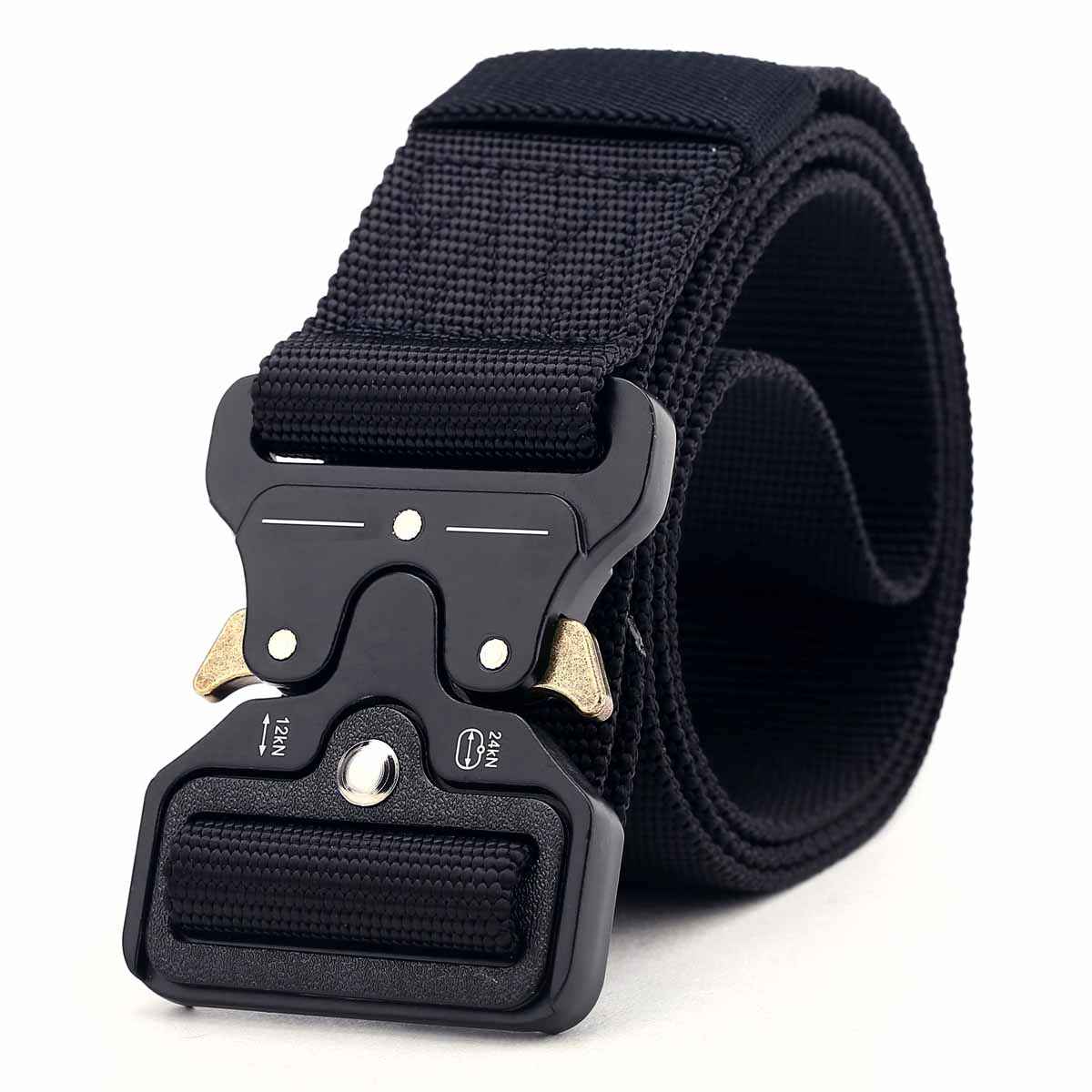 Men's Tactical Nylon Belt – Quick Release, Hole-Less Adjustable, Black