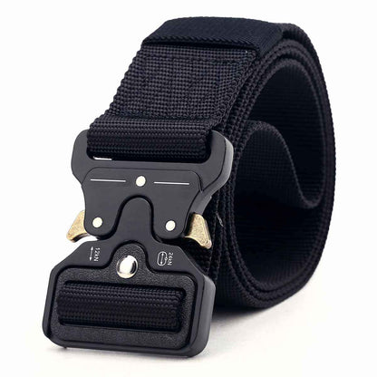 Men's Tactical Nylon Belt – Quick Release, Hole-Less Adjustable, Black